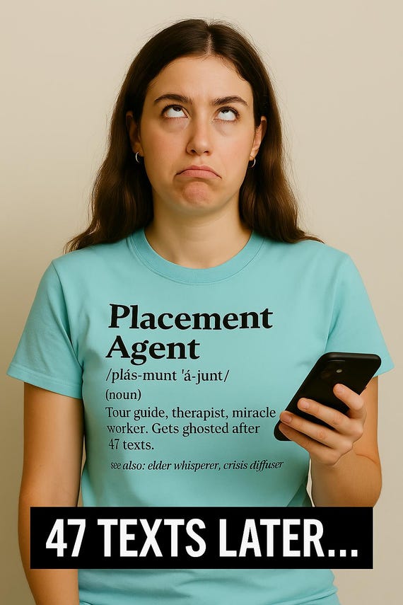 Placement Agent T-Shirt for Senior Living Professionals, Funny Crisis Diffuser Tee, Elder Whisperer Shirt, Quirky Job Definition Graphic Tee
