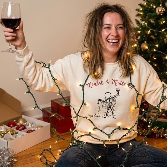 Merlot & Mistle-No Sweatshirt • Funny Wine Christmas Sweater • Snarky Holiday Stick Figure Crewneck • Festive Sarcastic