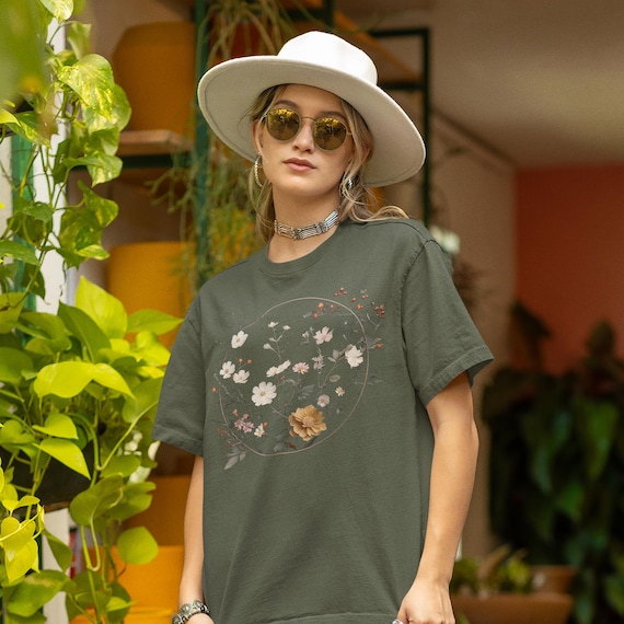 Wildflower T-Shirt: Botanical Circle, Nature Inspired Bella Canvas Tee