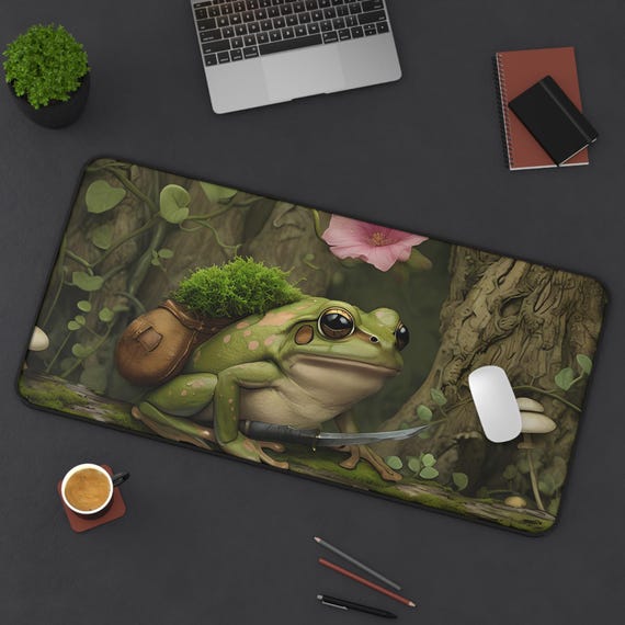 Frog Warrior Desk Mat: Whimsical Cottagecore Mousepad - Gamer Gift