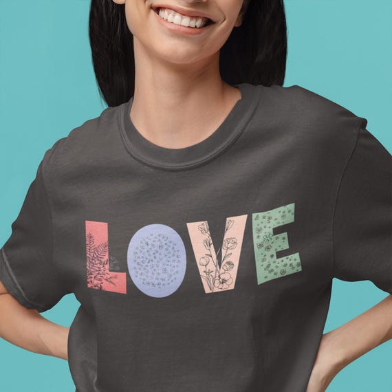 Love Floral T-Shirt Floral Pattern Shirt Valentine's Romantic Gift Nature Comfort Colors Tee Flower Print Top Girlfriend Boyfriend Gift Her