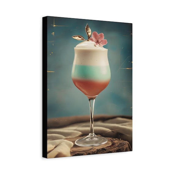 Elegant Mint Green Cocktail Matte Canvas Print, Home Decor, Office Wall Decor, Gift for Her, Modern Artwork Bar decor minimalist retro