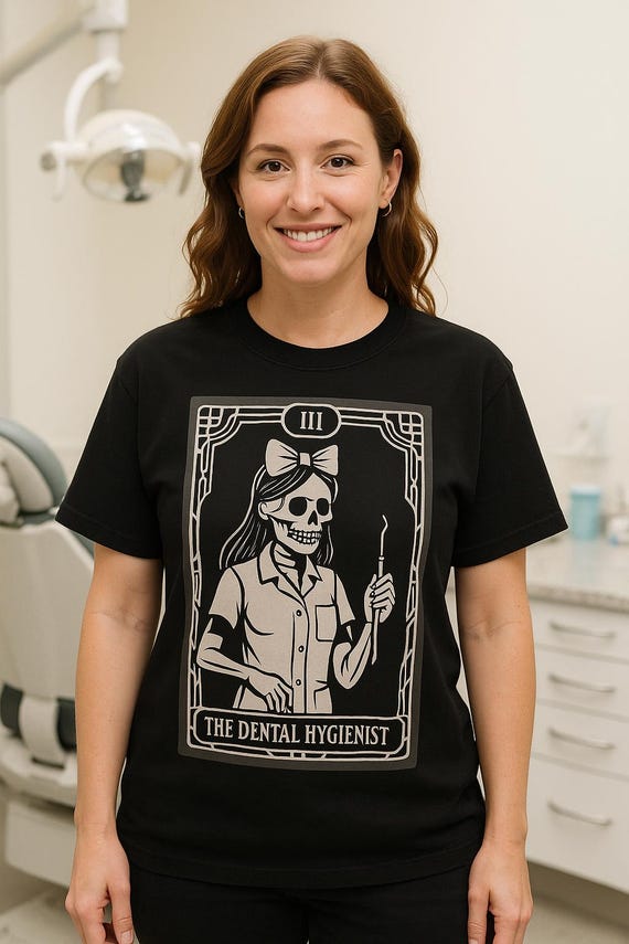 Dental Hygienist Skeleton Tarot T-Shirt: Comfort Colors Halloween Nurse Tee