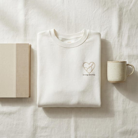 Embroidered Heart Sweatshirt, Minimalist Crewneck, Self-Love Gift