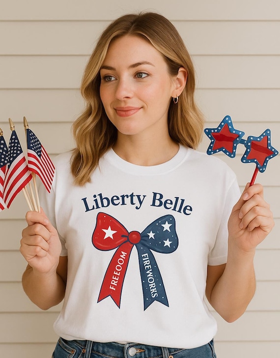 Liberty Belle Comfort Colors Shirt: Patriotic Bow 4th of July Tee