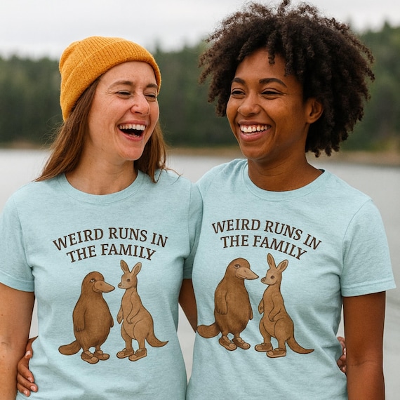 Funny Platypus & Kangaroo Graphic Tee: Weird Runs in the Family