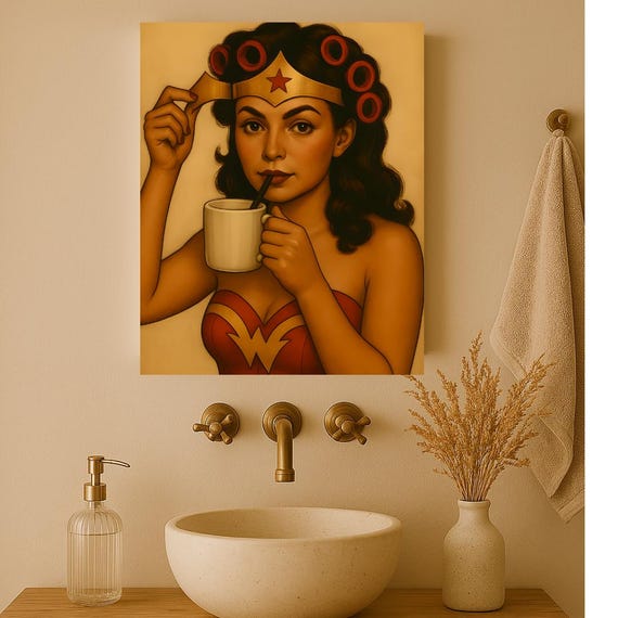 Vintage Wonder Woman Inspired Comic Book Fan Wall Art Feminist Canvas  Retro Heroine