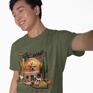 Arizona Grafik-T-Shirt, Arizona Kultur Collage T-Shirt Perfektes Geschenk für Reisende, Sommerferien, Südwesten Stil