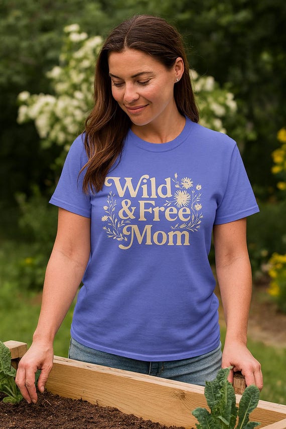 Wild & Free Mom T-Shirt: Boho Floral Graphic Tee - Military Green