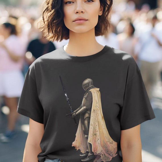 Female Knight Graphic T-Shirt, Medieval Warrior Art Tee