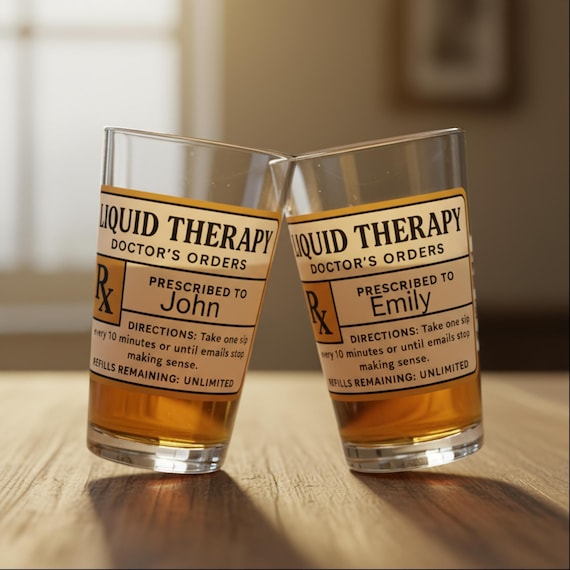 Personalized liquid therapy pint glass: funny prescription beer gift