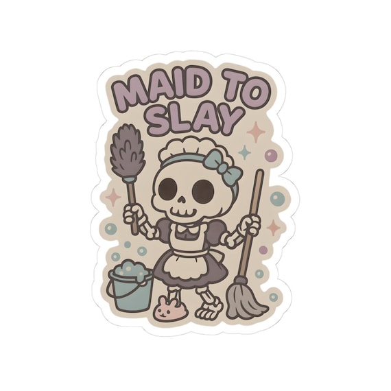 Skeleton Maid Kiss-Cut Stickers: Whimsical Laptop, Journal, Halloween Decor