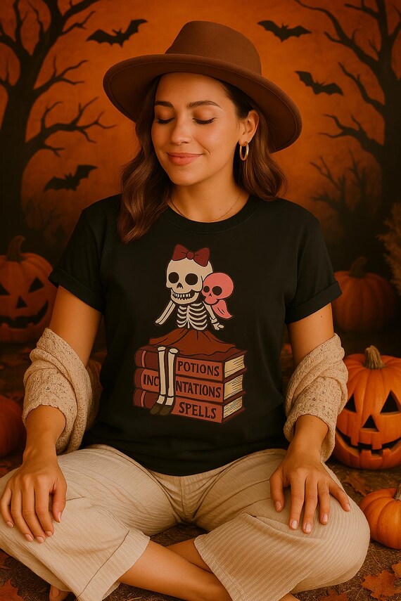 Skeleton Girl Halloween T-Shirt: Comfort Colors Witchy Tee