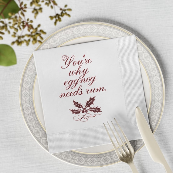 Cocktail Napkins, Funny Holiday, Eggnog Quote, Christmas Party 3-ply paper napkin Snarky Decor