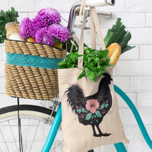 Sac fourre-tout poulet fleuri, sac d'épicerie floral poussin, fourre-tout du marché fermier, fourre-tout en toile poulet printanier, sac à main coq mignon, campagne