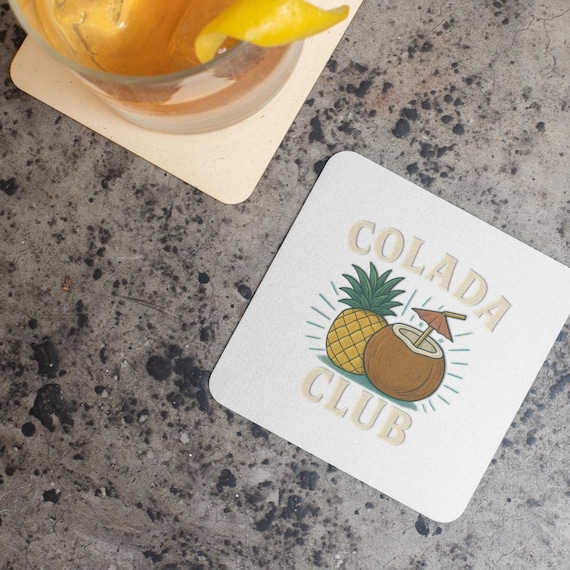 Pina Colada Drink Coasters: Tropical Bar Decor, Beach Lover Gift