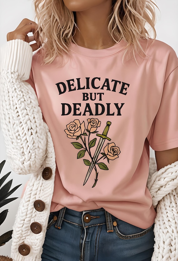 Delicate But Deadly Graphic Tee: Sword & Rose Feminine T-Shirt