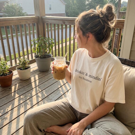 Drinkin' & Mindin' My Business Shirt, Comfort Colors Graphic Tee, Sarcastic Introvert Top