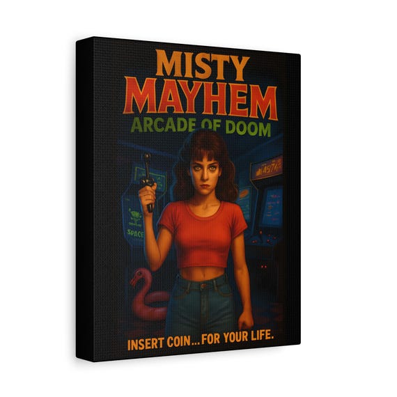 Retro Arcade Canvas Art Print: Misty Mayhem Vintage Gaming Decor