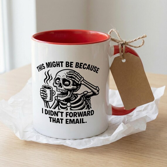 Skeleton Coffee Mug, Dark Humor Office Gift, Macabre Desk Decor