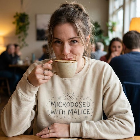 Microdosed With Malice sweatshirt | Minimalist Devil Doodle Sweater