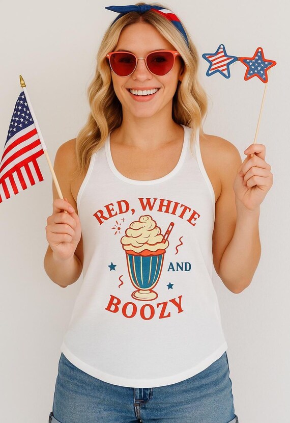 Red White and Boozy Tank Top: Funny 4th of July Racerback