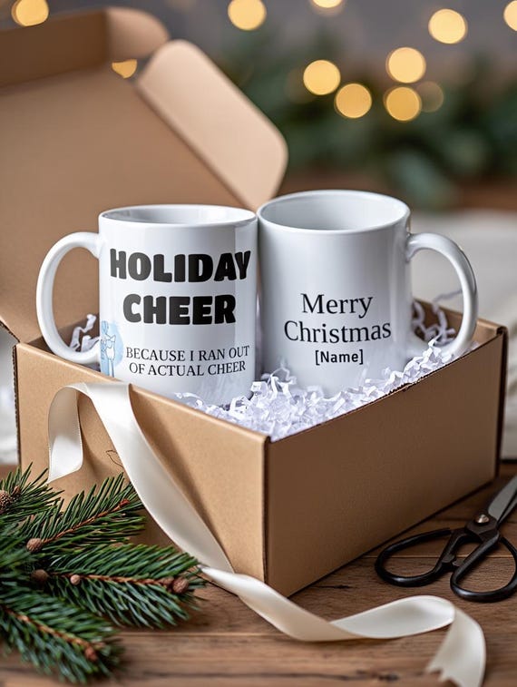 White Elephant Gift Mug, Funny Christmas Coffee Cup with Personalized Name, Holiday Humor