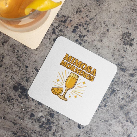 Mimosa Coasters Set: Funny Brunch Drink Coasters, Hardboard Bar Decor