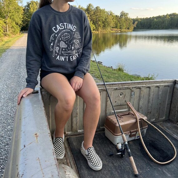 Sporty sweatshirt, fishing crewneck,  lake trip wear, casual casting shirt
