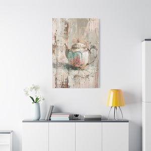 Shabby Chic Teapot Canvas: Vintage Kitchen Wall Art