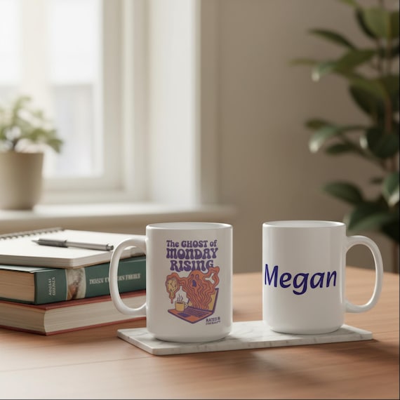 Ghost of Monday Rising Mug: Retro 70s Work Humor Coffee Cup
