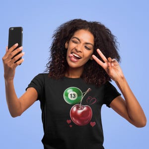 Billiards 13 Ball Cherry Pun Funny Wordplay Vintage Retro T-Shirt Billiards Passion Gift Pool Player number 13 Cherry Billard Lover Trendy