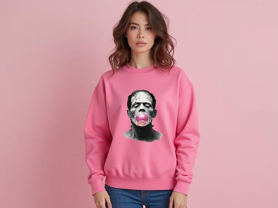 Monster Graphic Crewneck Halloween Party Outfit Frankenstein Lover Present Pop Culture Apparel Horror Fan Gift Quirky Clothing Sweatshirt
