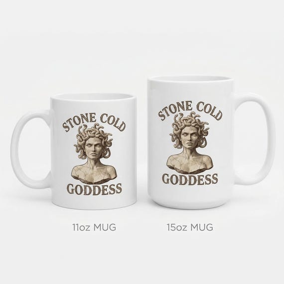 Personalized Medusa Mug – Stone Cold Goddess Greek Mythology Coffee Cup – Custom Name Ceramic Mug
