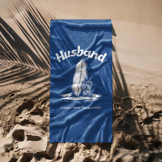 Husband Beach Towel: Nautical Surfboard Design