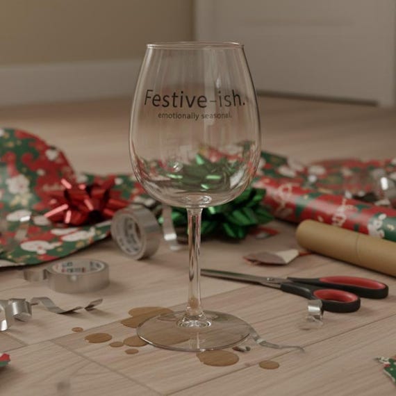 Funny holiday glass | Festive-ish design , modern 12oz wine stemmed glass