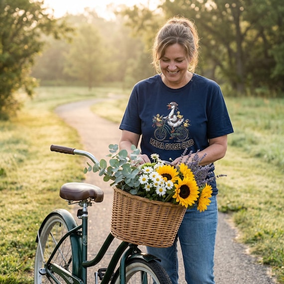 Mama Goose Club T-Shirt, Comfort Colors 1717, Goose Bicycle Tee, Whimsical Mom Life Shirt