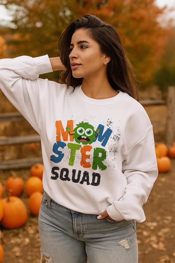 Momster Squad Halloween Sweatshirt: Cozy Fall Fleece Crewneck