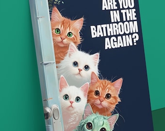Funny Cats Bathroom Canvas, Humorous Cat Lover Gift, Quirky Wall Art