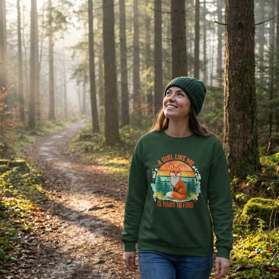 A Girl Like Me Is Hard To Find Sweatshirt  Watercolor Fox Graphic Crewneck  Gildan 18000 Pullover  Cottagecore Gift, Cozy Forestcore Top