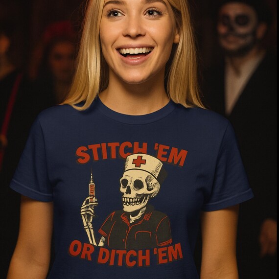 Skeleton Nurse T-Shirt: Spooky ER Humor - Bella+Canvas