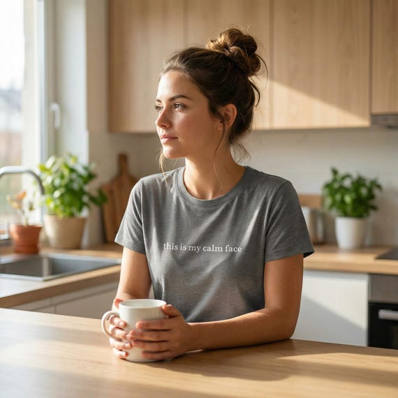 Calm Face Embroidered T-Shirt, Sarcastic Comfort Colors Tee