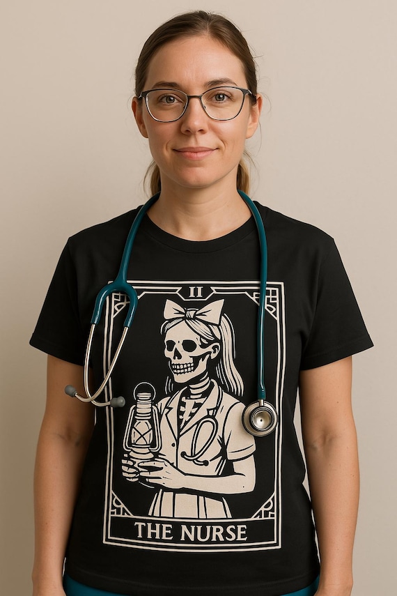 Skull Nurse T-Shirt: Gothic Tarot Card, Spooky Halloween Tee