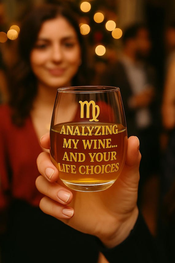 Virgo Zodiac Wine Glass, Funny Astrology Gift for Her