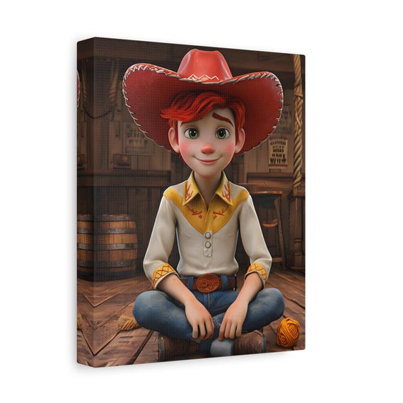 Kids Cowboy Canvas Print Cowboy Kids Room Decor Disney Pixar Nursery Wall Art Movie Character Gift for Kids Bedroom Playroom Hanging