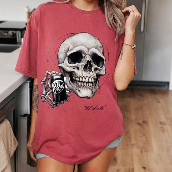 Gothic Skeleton Soda T-Shirt: Dark Humor Skull Tee