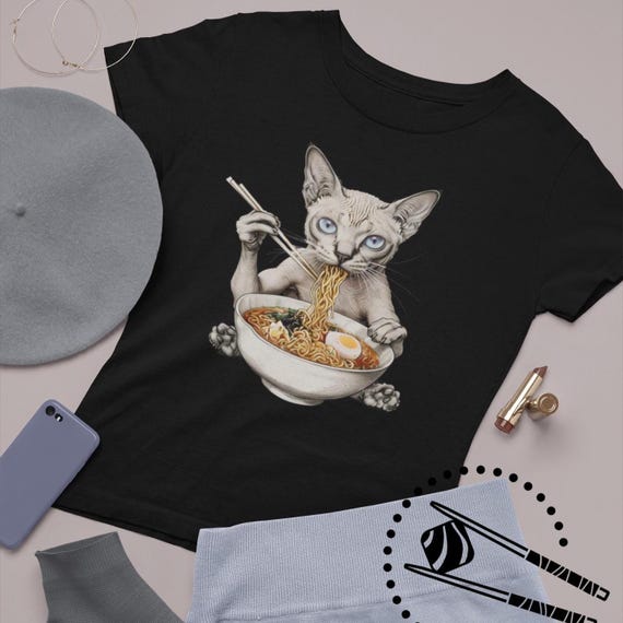 Funny Ramen Cat T-Shirt: Kawaii Siamese Noodle Anime Tee
