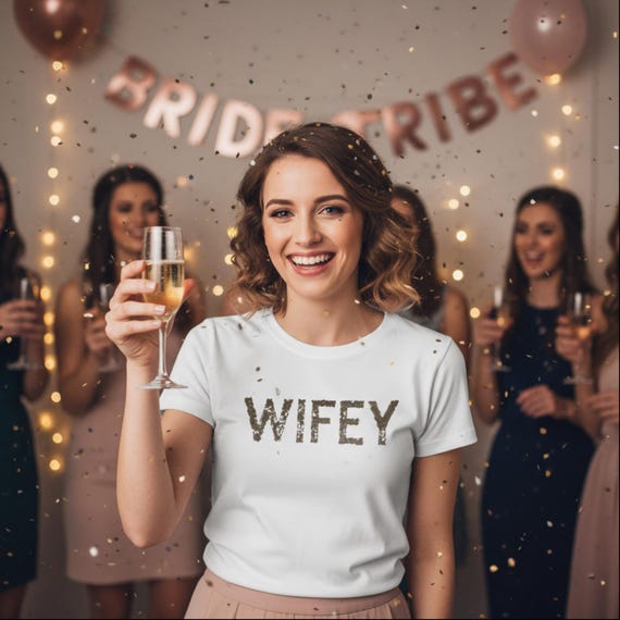 Honeymoon outfit Wifey T-Shirt Brides, Wedding Celebration, Bridal Shower, Engagement, Minimalist Glitter Design
