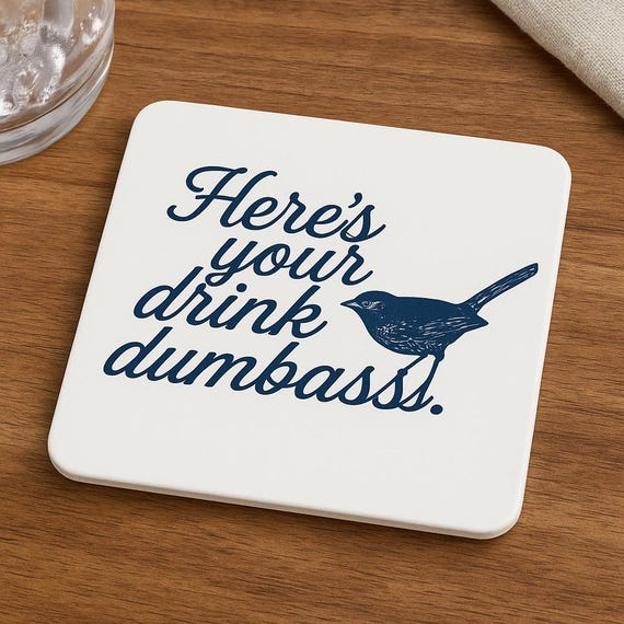 Funny Sarcastic Coasters: "Here's Your Drink, Dumbass" - Set of 4