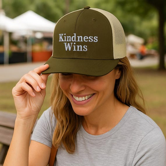 Embroidered Snapback Trucker Hat - Kindness Wins Mesh Back Dad Cap, Inspirational Faith Unisex Gift, Spread Kindness Hat